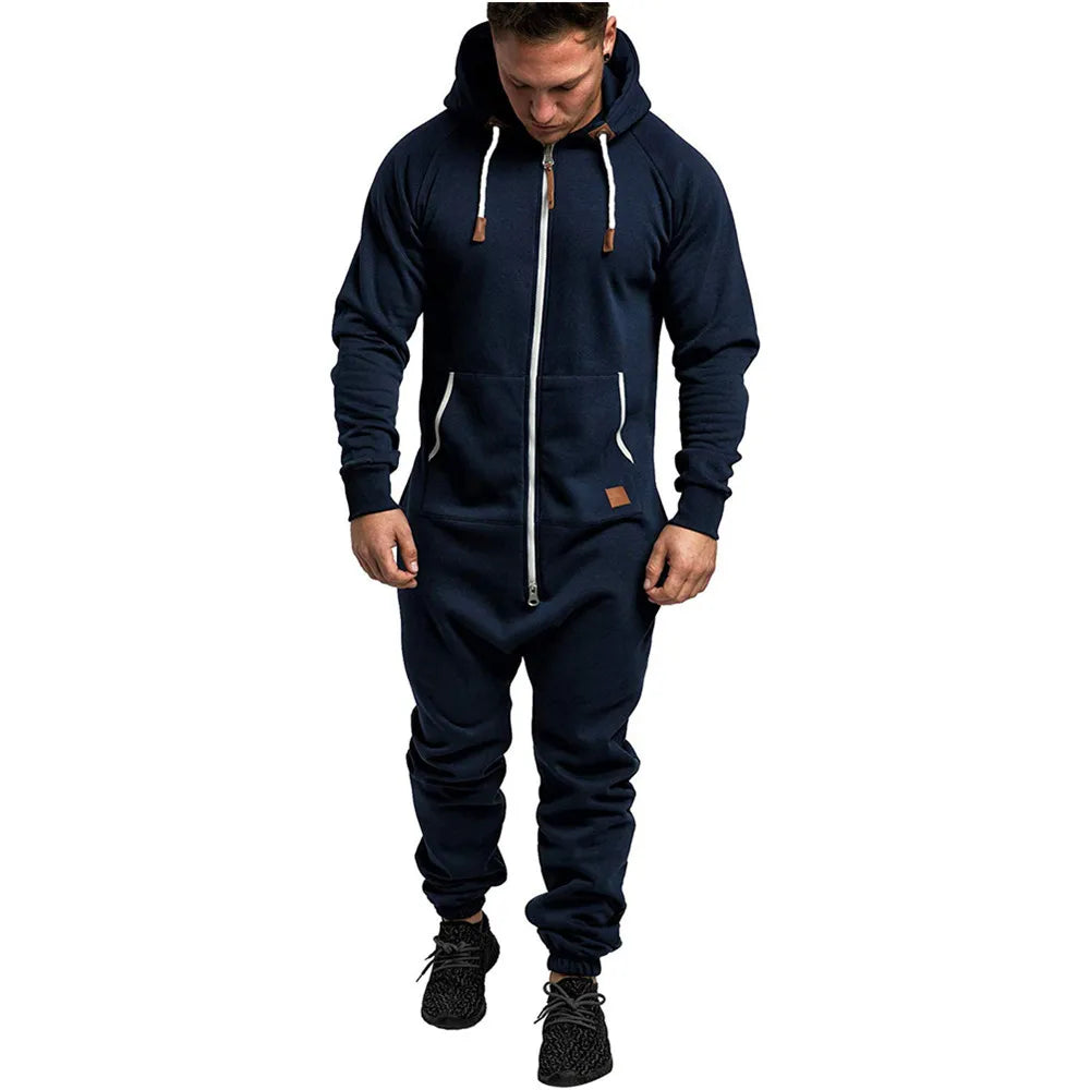 2024 New Men's Warm Fleece Onesie Fluffy Lounge Adult One-Piece Jumpsuit Hooded Onesie Male Running Zip Suit