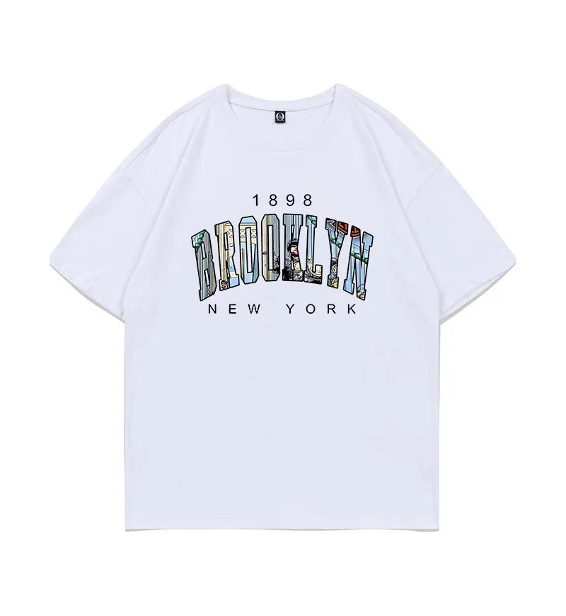 BROOKLYN Printed Men's and Women's T-shirt Summer Fashion Casual European American Women's Tops Oversized Summer Modal fabric