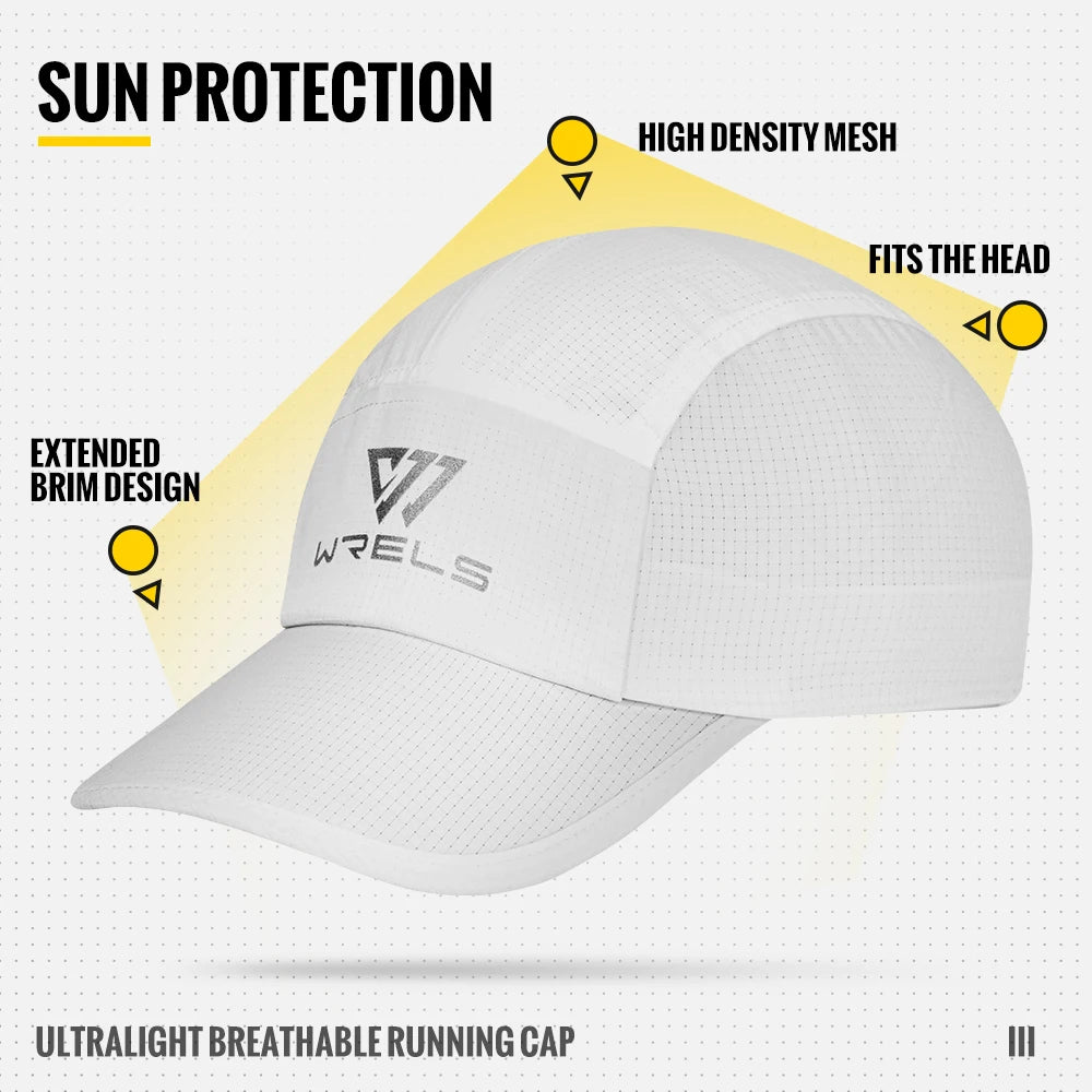 WRELS Running Cap Lightweight Mesh Brim Tennis Cap Breathable Quick Dry Sunscreen Hat Adjustable UV Protection Baseball Cap