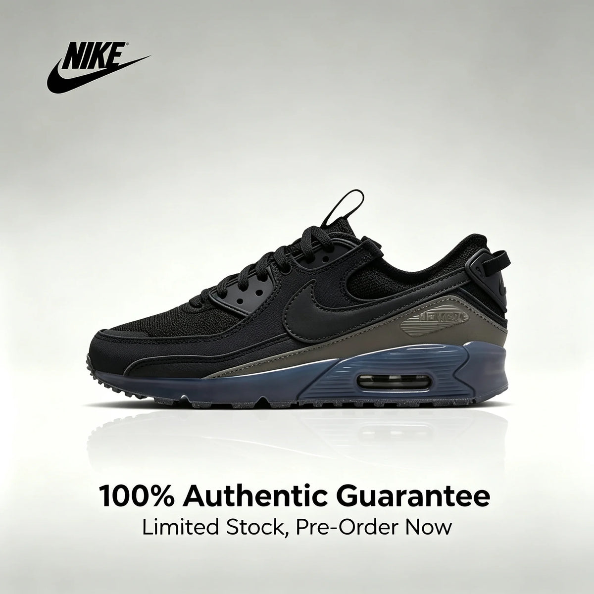Nike Authentic Air Max 90 Terrascape Retro Low-Top Casual Running Shoes, Men's and Women's Sneakers, Black DQ3987-002