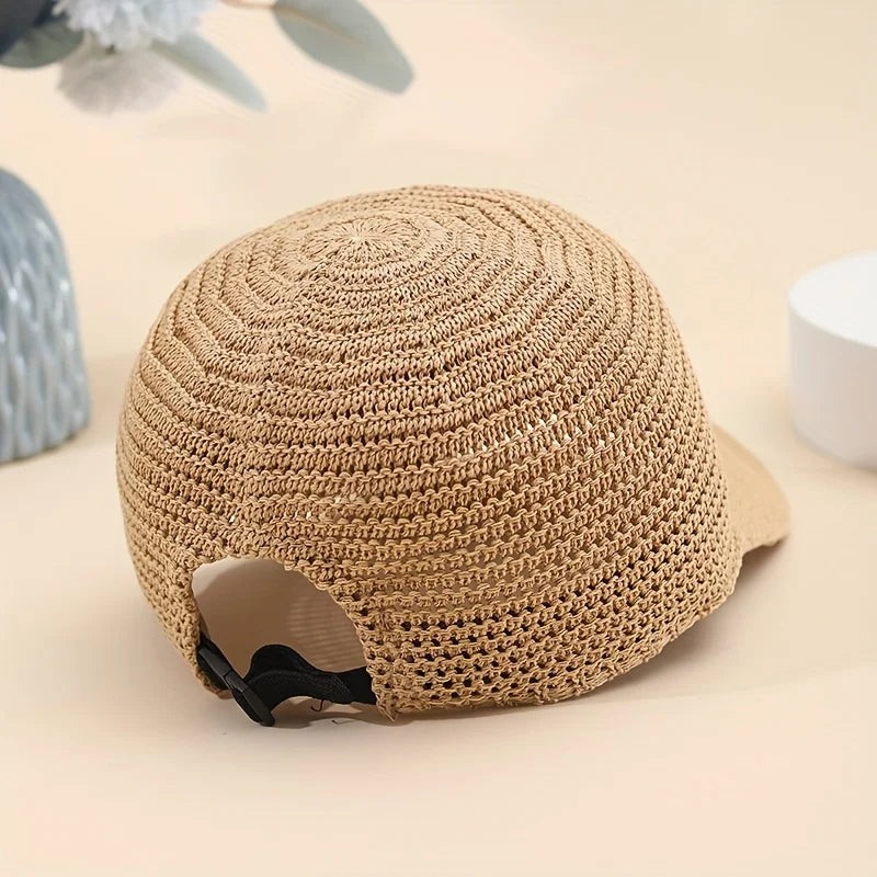 2026 New Model Spring/summer Linen Knit Baseball Cap Openwork Baseball Cap Adjustable Versatile Outdoor Casual Duckbill Cap