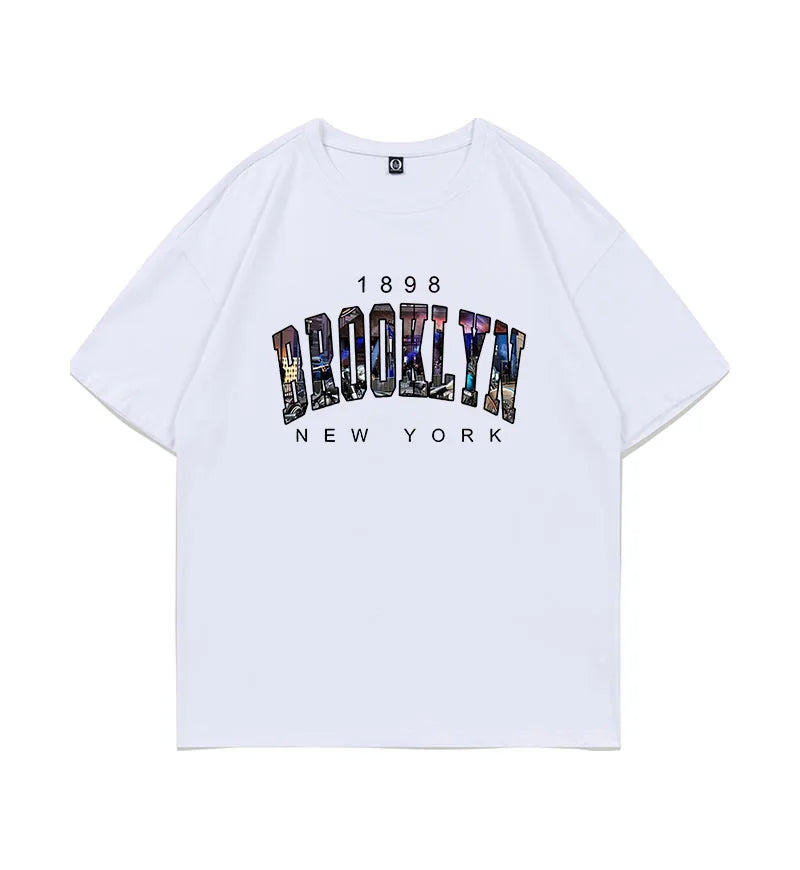 BROOKLYN Printed Men's and Women's T-shirt Summer Fashion Casual European American Women's Tops Oversized Summer Modal fabric