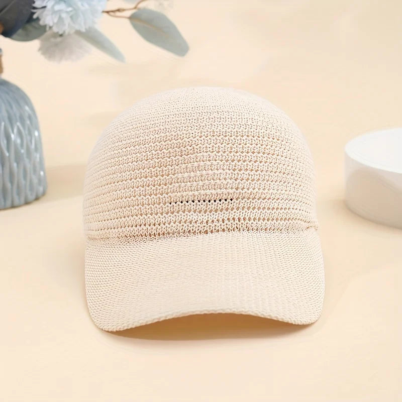 2026 New Model Spring/summer Linen Knit Baseball Cap Openwork Baseball Cap Adjustable Versatile Outdoor Casual Duckbill Cap