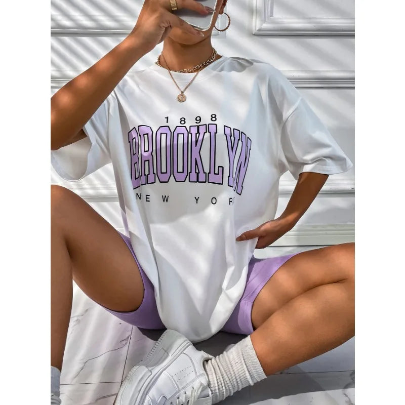 BROOKLYN Printed Men's and Women's T-shirt Summer Fashion Casual European American Women's Tops Oversized Summer Modal fabric