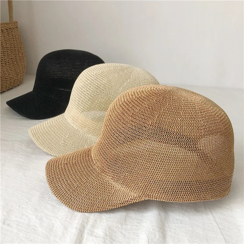 2026 New Model Spring/summer Linen Knit Baseball Cap Openwork Baseball Cap Adjustable Versatile Outdoor Casual Duckbill Cap