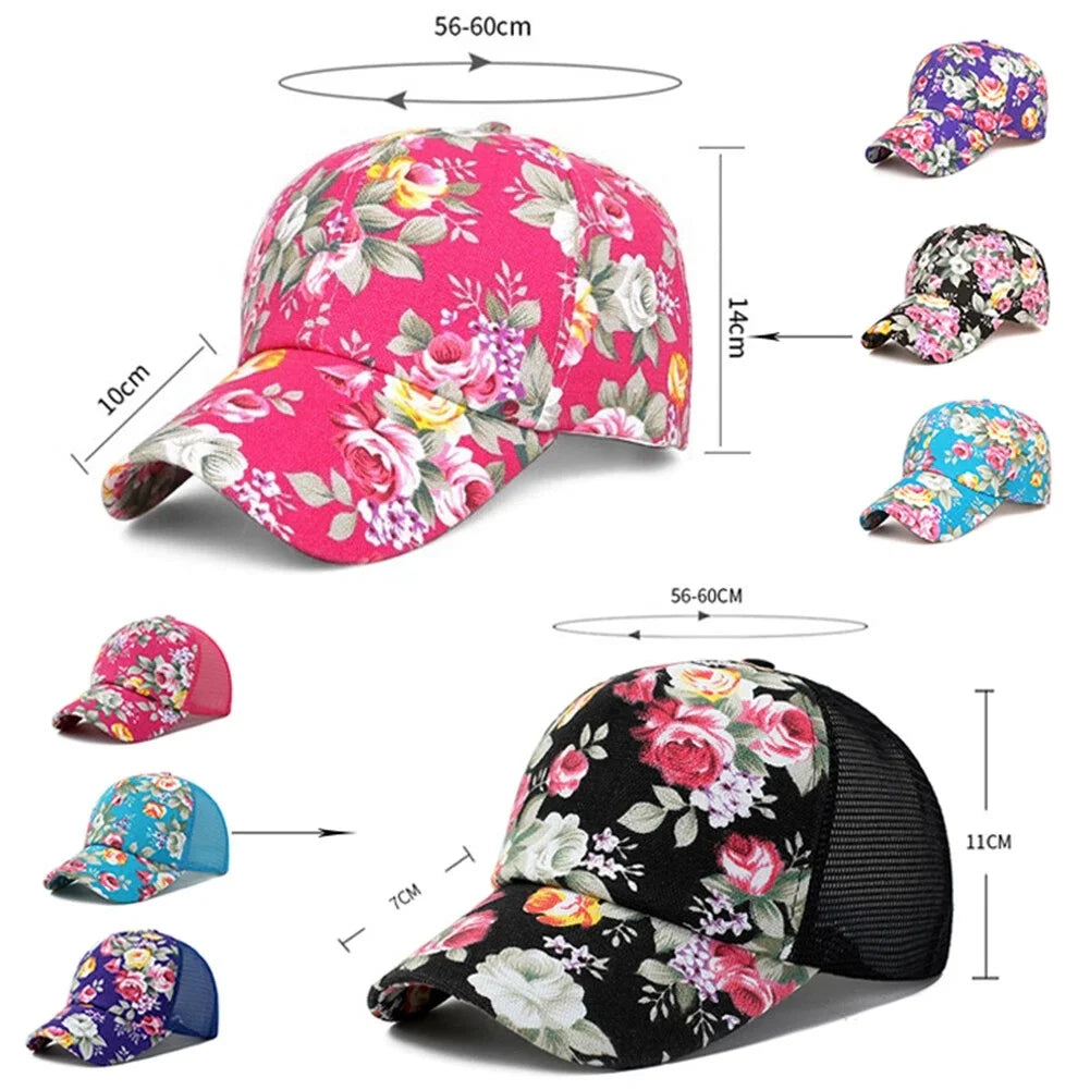 Women Floral Printed Hat Baseball Cap Outdoor Hiking Sun Shade Fashion Ladies Sunscreen Hat Outdoor Sport Casual Hat Adjustable