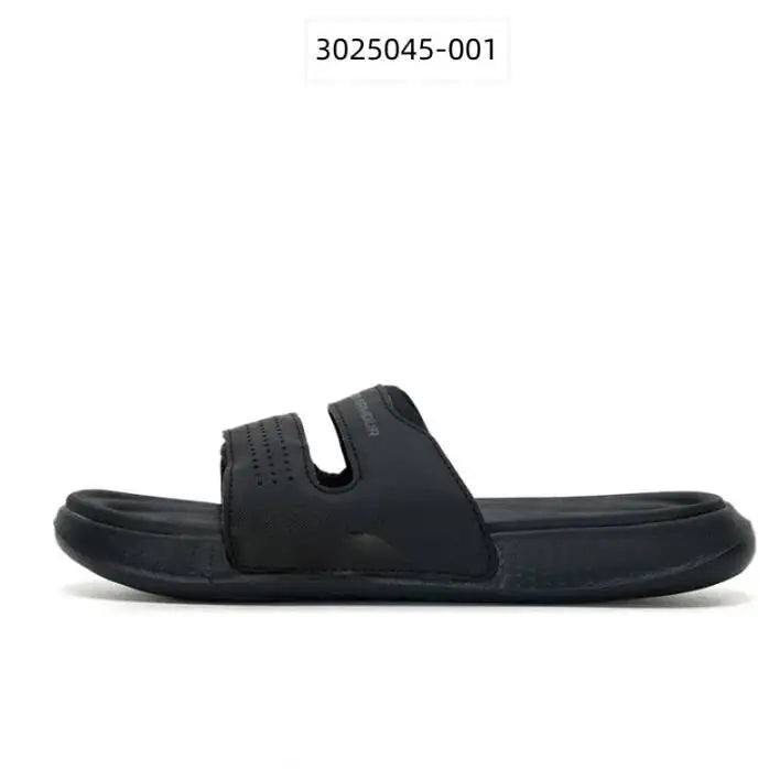 2026 Under Armour Black White Casual Sport Slides Cushioned Thick Sole Non-Slip Slippers for Gym Beach Daily Wear