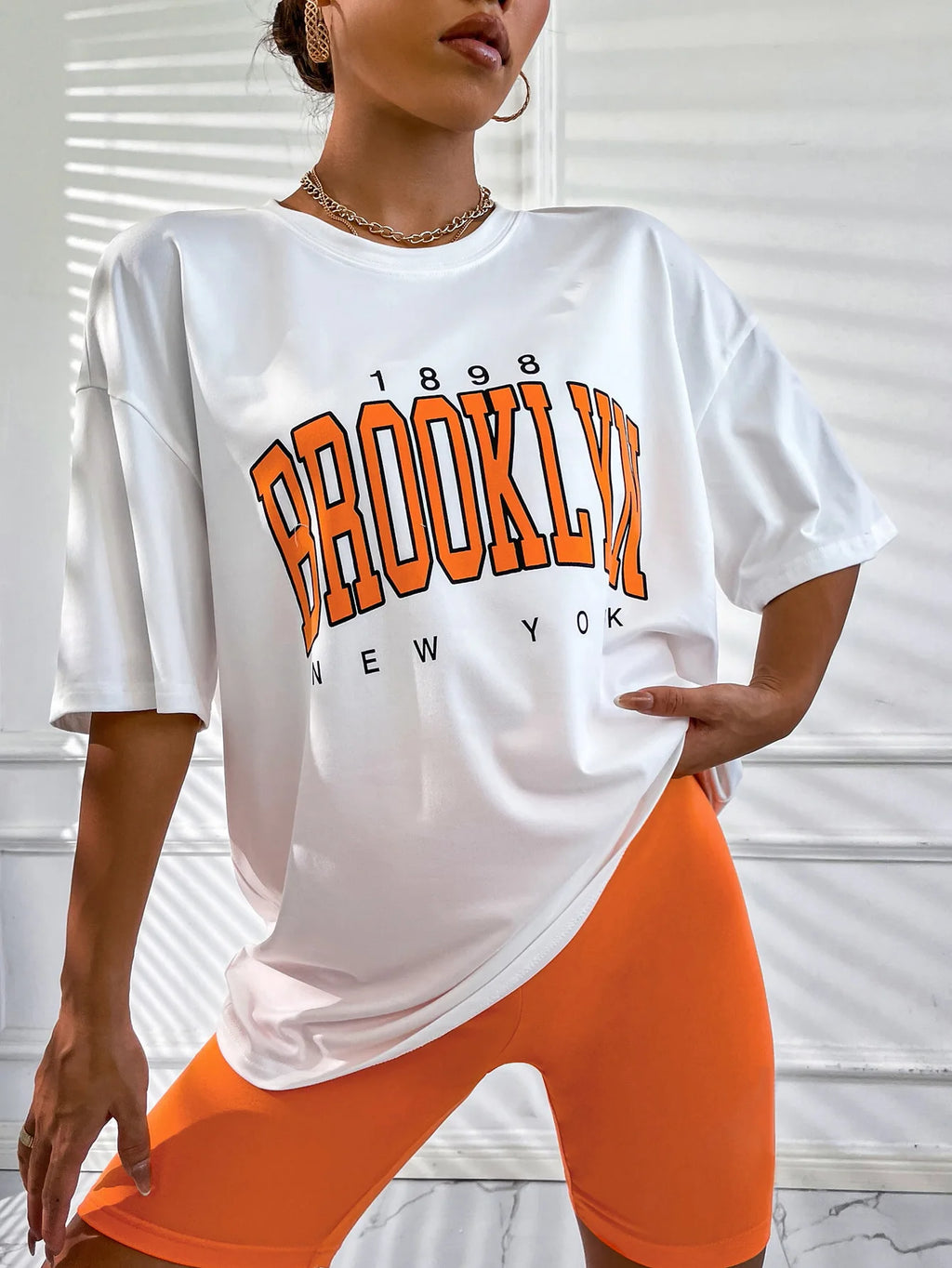 BROOKLYN Printed Men's and Women's T-shirt Summer Fashion Casual European American Women's Tops Oversized Summer Modal fabric