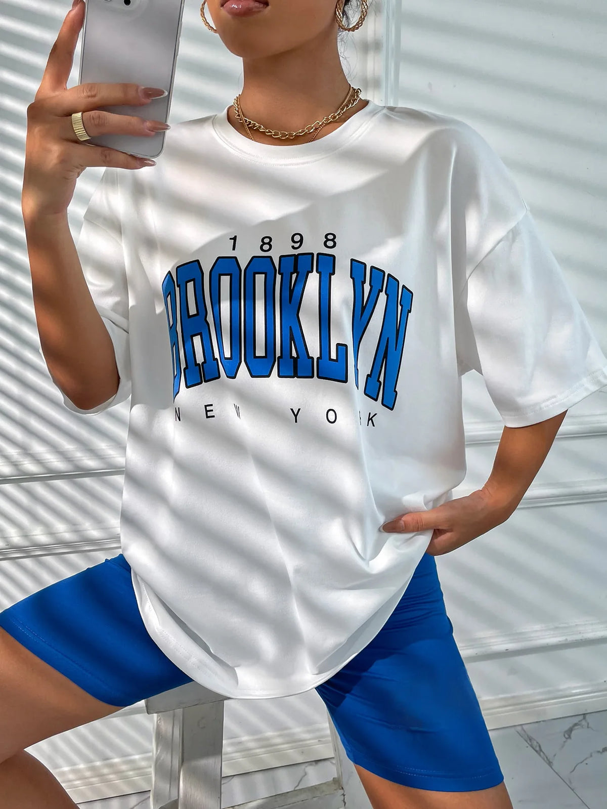 BROOKLYN Printed Men's and Women's T-shirt Summer Fashion Casual European American Women's Tops Oversized Summer Modal fabric