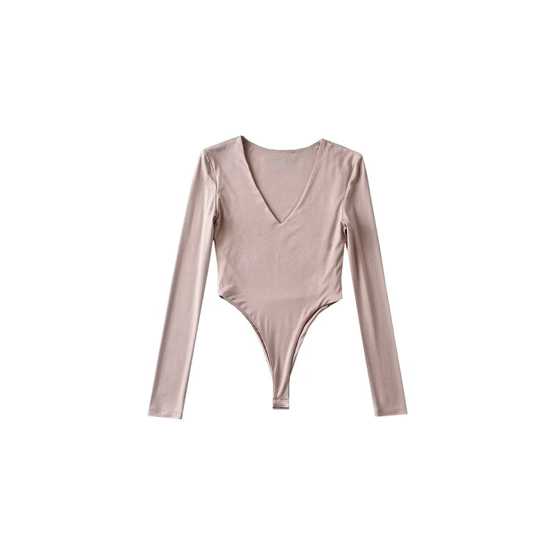 Spicy Girl Sexy V-Neck Elastic Tight Slim Long Sleeve Solid Color Bottom T-shirt Top High Quality Fashion Feminist Shirt Y2k