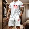 2026 Summer Men's Short Sleeved T-shirt Drawstring Shorts Set Breathable Outdoor Sports Set Men's Daily Fishing Suit