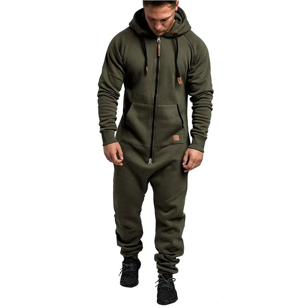 2024 New Men's Warm Fleece Onesie Fluffy Lounge Adult One-Piece Jumpsuit Hooded Running Zip Suit