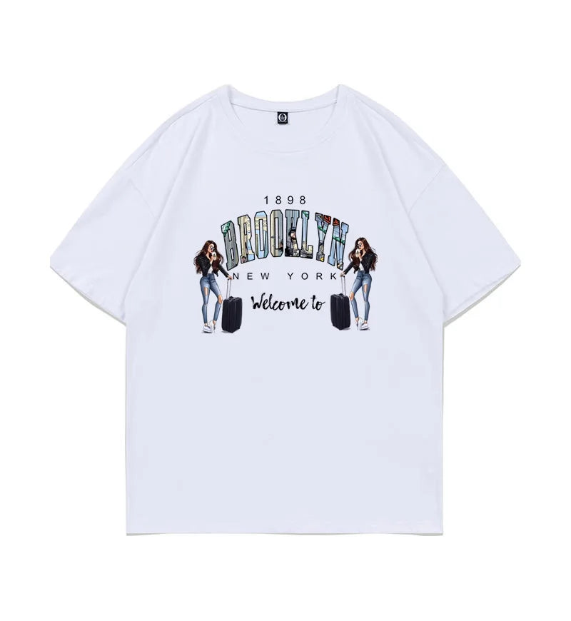 BROOKLYN Printed Men's and Women's T-shirt Summer Fashion Casual European American Women's Tops Oversized Summer Modal fabric